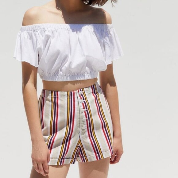 Urban Outfitters Molly Striped Denim Button Fly Short Size 6 - Picture 1 of 9